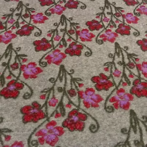 Stoffrest 29x150cm Ital. Musterwalk Walkloden Blumen beige rot flieder oliv - Bild 1 von 4