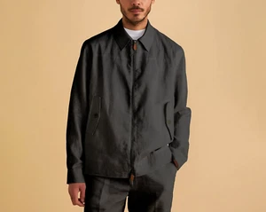 NEU Inserch Herren 100% Leinen Harrington Jacke Reißverschluss Sommer Regular Fit Schwarz - Bild 1 von 1