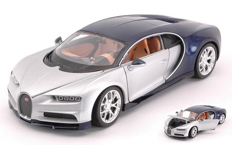 Bugatti Chiron 2017 Silver/Blue 1:24 WELLY 24077SB - Immagine 1 di 1
