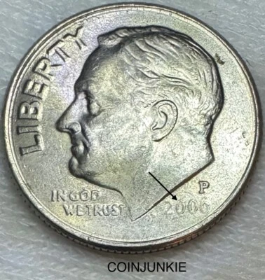 2006 P Roosevelt Dime-DATE STRUCK THROUGH GREASE-BARELY VISIBLE-ERROR 🔥 - Image 1 of 2