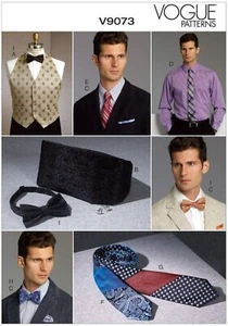 Vogue V9073 Mens Accessories Vest Cummerbund Pocket Square & Ties Sewing Pattern - Picture 1 of 3