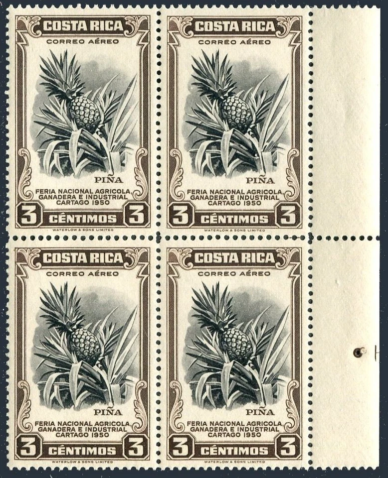 Costa Rica C199 bloco/4, sem marca de charneira. Feira de Pecuária Agrícola, 1950. Abacaxi. - Imagem 1 de 1