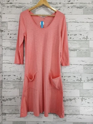 Fresh Produce Dalia Dress Coral Scoop Neck Drapey Front Pockets Womens Medium - Image 1 of 4
