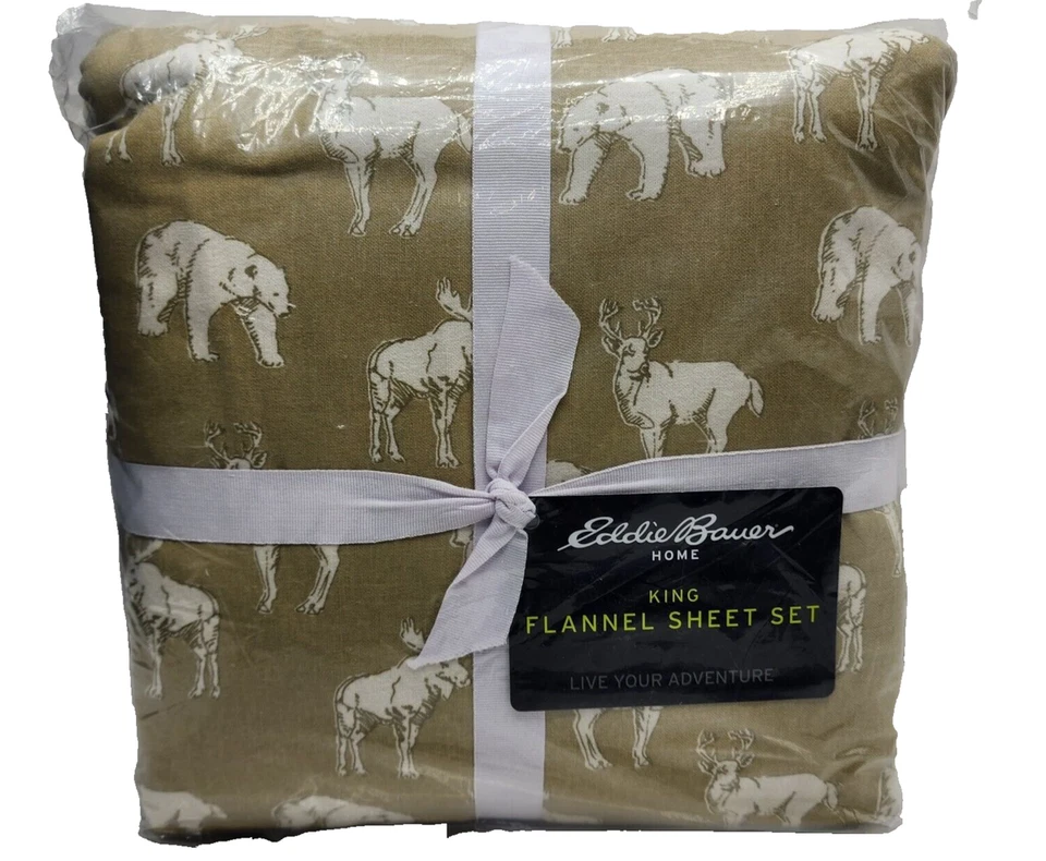 Flannel Cozy Sheet Set KING size Christmas Holiday Winter DEER STAG Bear - Image 1 of 1