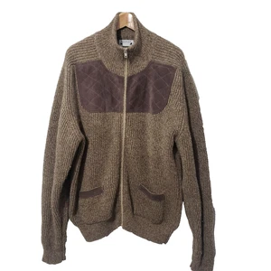 Brenire Brown 100% New Wool Men's Jacket Sweater Suede Patches Scotland L/XL? - Foto 1 di 15