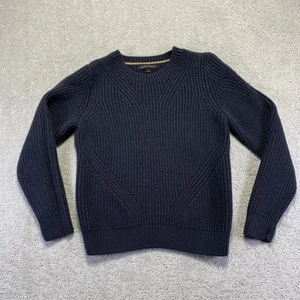 Banana Republic Ribbed Wool Sweater Size Large Navy Crew Neck Pullover Shrunk - Picture 1 of 11