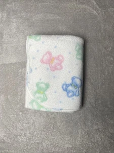 Springmaid Fleece Baby Blanket Pastel Teddy Bear Pink Green Blue 31x42 Vintage - Picture 1 of 4