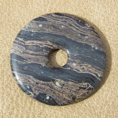 50mm Natural Banded Jasper Stone Donut Pendant, Black, Dark Browns, Light Browns - Image 1 of 4