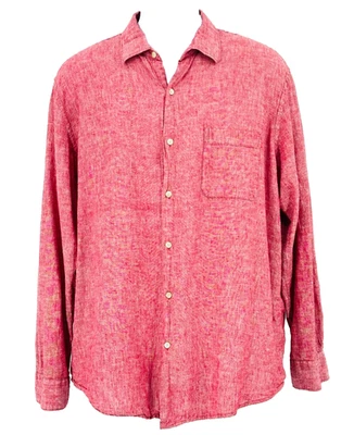 Camisa masculina manga longa TASSO ELBA ISLAND masculina XL lavada mistura de linho vermelho botão para baixo - Imagem 1 de 4