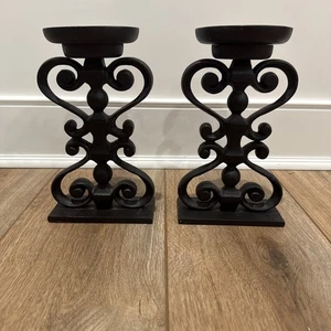 Pottery Barn Candle Holder Cottage Core Gothic Architectural Scroll Pillar Set - Picture 1 of 12
