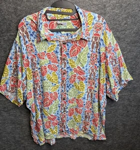 Reyn Spooner Hawaiian Shirt Mens XL Colorful Floral Tiki Figures Tribal - Picture 1 of 10