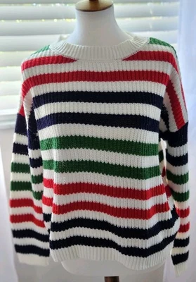 Suéter Pullover Mujer Azul Pimienta Rayas Ls Mediados de Siglo Retro Look Talla M Foto 1 de 4