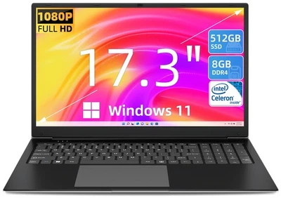 SGIN Notebook 17,3 Zoll Laptop 8GB RAM 512GB SSD Intel Dual-Core 2,8GHz Win 11 - Bild 1 von 4