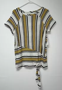 NWT Silverwear Womens Top Size S Yellow Black White Stripe Short Sleeves Tie - Picture 1 of 12