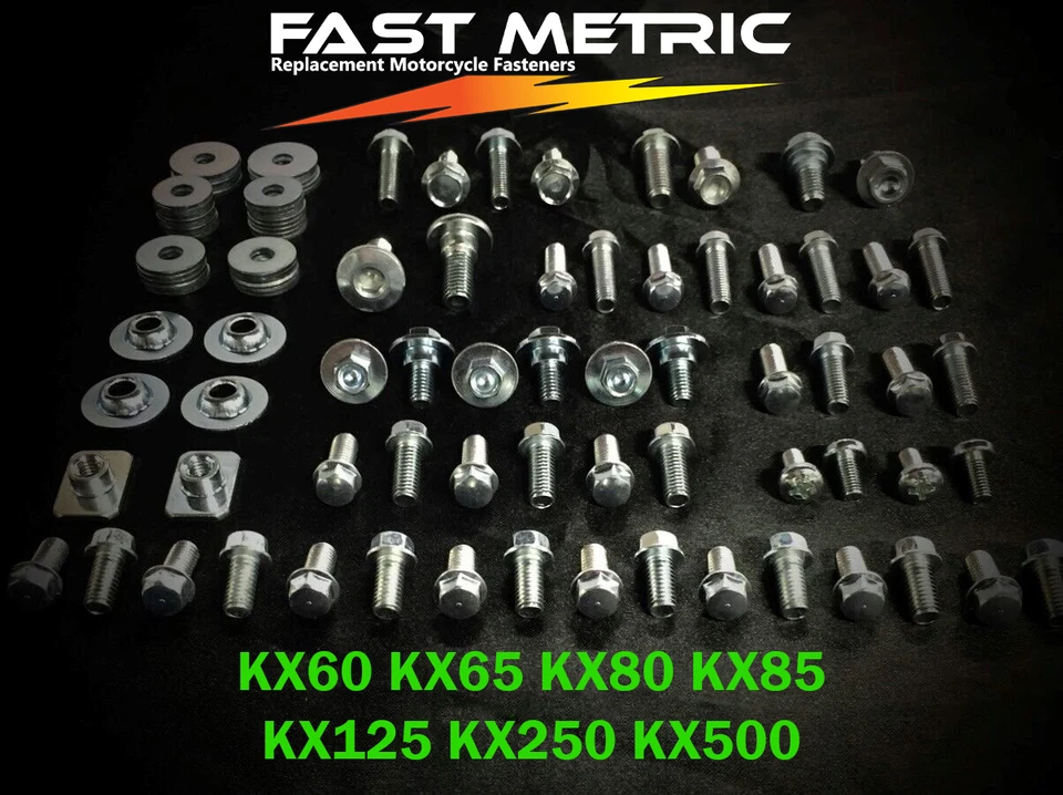 96pc KX PLASTIC BODYWORK BOLT KIT KAWASAKI KX60 KX65 KX80 KX85 KX125 - Image 1 of 3