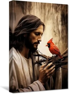 Jesus Jesus with Red Birds Cardinal Picture Print Christian Poster No Frame - Picture 1 of 6