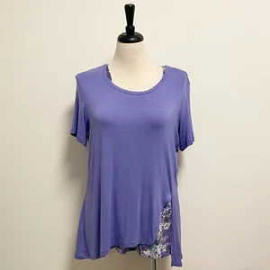 Logo Lori Goldstein Purple Floral Layer Asymmetrical Tank Short Sleeve Top Large - Picture 1 of 10