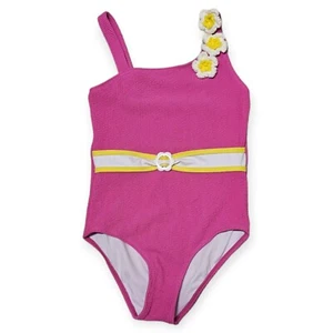 NWT BETSEY JOHNSON Textured Pink Glo One Piece Swimsuit. Girl's Size 12. - Picture 1 of 7