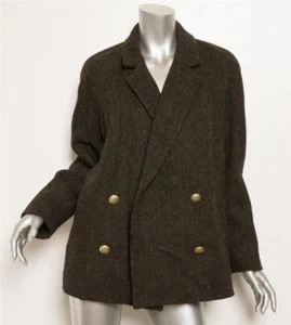 MULBERRY Womens Black Multi-Color 100% Wool Double Breasted Coat Jacket 4-8-38 - Picture 1 of 6