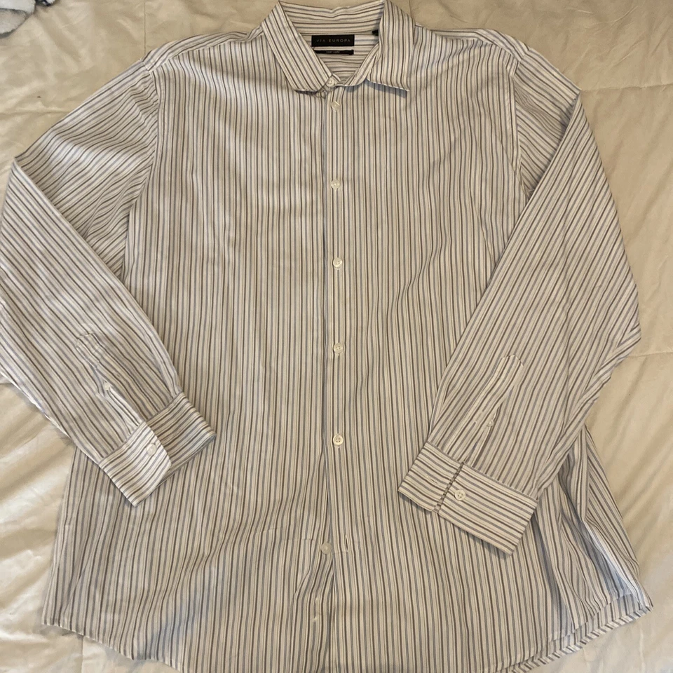 Camisa de vestir Via Europa para hombre a rayas con botones delanteros manga larga talla XL mezcla de rayón Foto 1 de 4