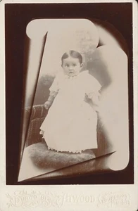 Cabinet Card Antique Photo Baby Boy ID'd Curled Paper Mask Note Writing Atwood - Picture 1 of 5