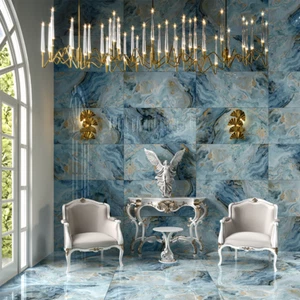 from £29.99 sq.m BLUE MARBLE POLISHED PORCELAIN 60X120mm TILES. Sample £2.99 - Picture 1 of 3