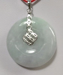 Genuine Grade A Myanmar Jadeite jade harmony ( 平安）Pendant in silver Dia30mm - Picture 1 of 11