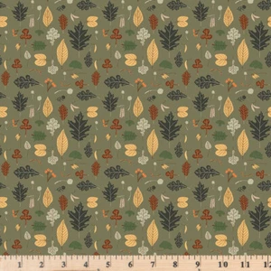Pumpkin Spice Blätter oliv Ernte Herbst Stoff C14991 halber Yard kontinuierlicher Schnitt - Bild 1 von 4