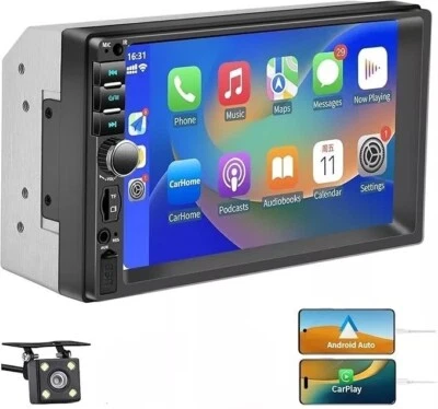 AUTORADIO 7 POLLICI UNIVERSALE 2 DIN BLUETOOTH CARPLAY CON RETROCAMERA USB AUX - Immagine 1 di 4