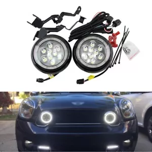 Black LED Mini Rally Driving Fog Light Halo DRL For Mini Cooper R55 R56 R57 - Bild 1 von 14