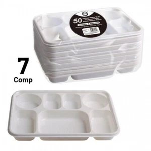 50pc Reusable Deluxe Heavy-Duty 7 Compartment Plastic Dinner Plates - Picture 1 of 1