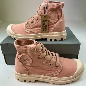 Palladium Womens Pampa Hi Ankle Boots Rose Brick Canvas Lace-Up Shoes Sz 8.5M - Picture 1 of 8