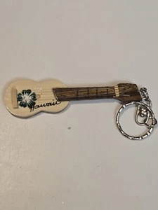 Hawaiian "IZ" Ukulele Hibiscus Key Chains Jewelry Wood Hawaii Gift Vtg EUC C76 - Picture 1 of 7