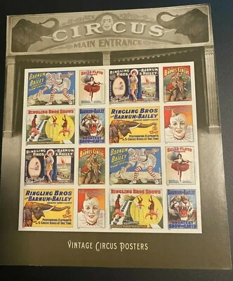  Scott 4905b, IMPERF Vintage Circus Posters Pane of 16, MNH, 2022  - Image 1 of 2