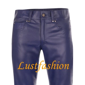 PANTALONES DE CUERO azul oscuro vaqueros de cuero nuevos pantalones de cuero azul oscuro cuero - Imagen 1 de 4