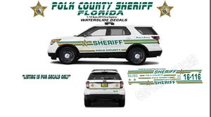 1/18 Scale Polk Cnty Sheriff FL 2015 Motormax Ford Explorer Waterslide Decals - Picture 1 of 1