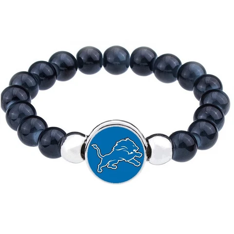 Detroit Lions Women's Men's Black Beaded Chain Bracelet + GiftPkg D1-1 Cover