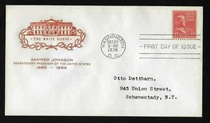 #822 17c Andrew Johnson -1938 Presidential Issue - House of Farnam FDC - Picture 1 of 2
