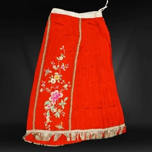 Vintage Chinese Silk Women’s Skirt Red with Metal Fringe c 1920s - Picture 1 of 7