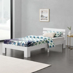 Holzbett Nivala 100x200 cm mit Kopfteil Weiß en.casa - Bild 1 von 6
