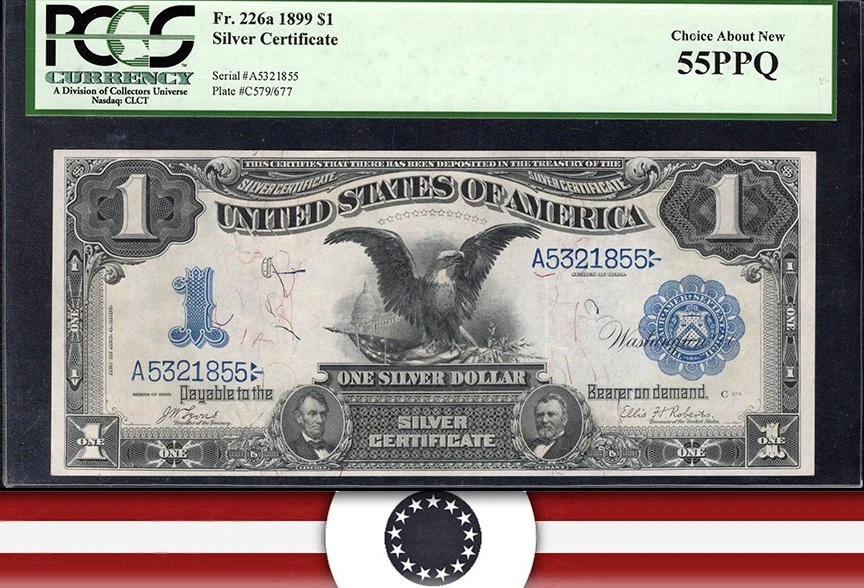 1899 $1 SILVER CERTIFICATE DATE BELOW BLACK EAGLE PCGS 55 PPQ Fr 226a 21855 - Image 1 of 3