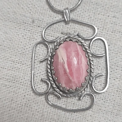 Collar Colgante Boho Western Vintage Plata Esterlina Bisel Rodocrosita Foto 1 de 4