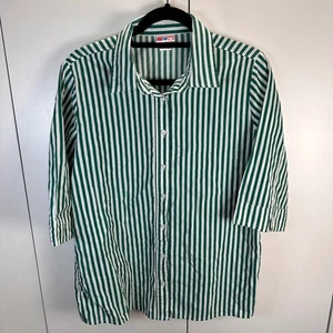 VTG American Sweetheart Lg Green White Striped 3/4 Sleeve Button Down Tunic Top - Picture 1 of 8