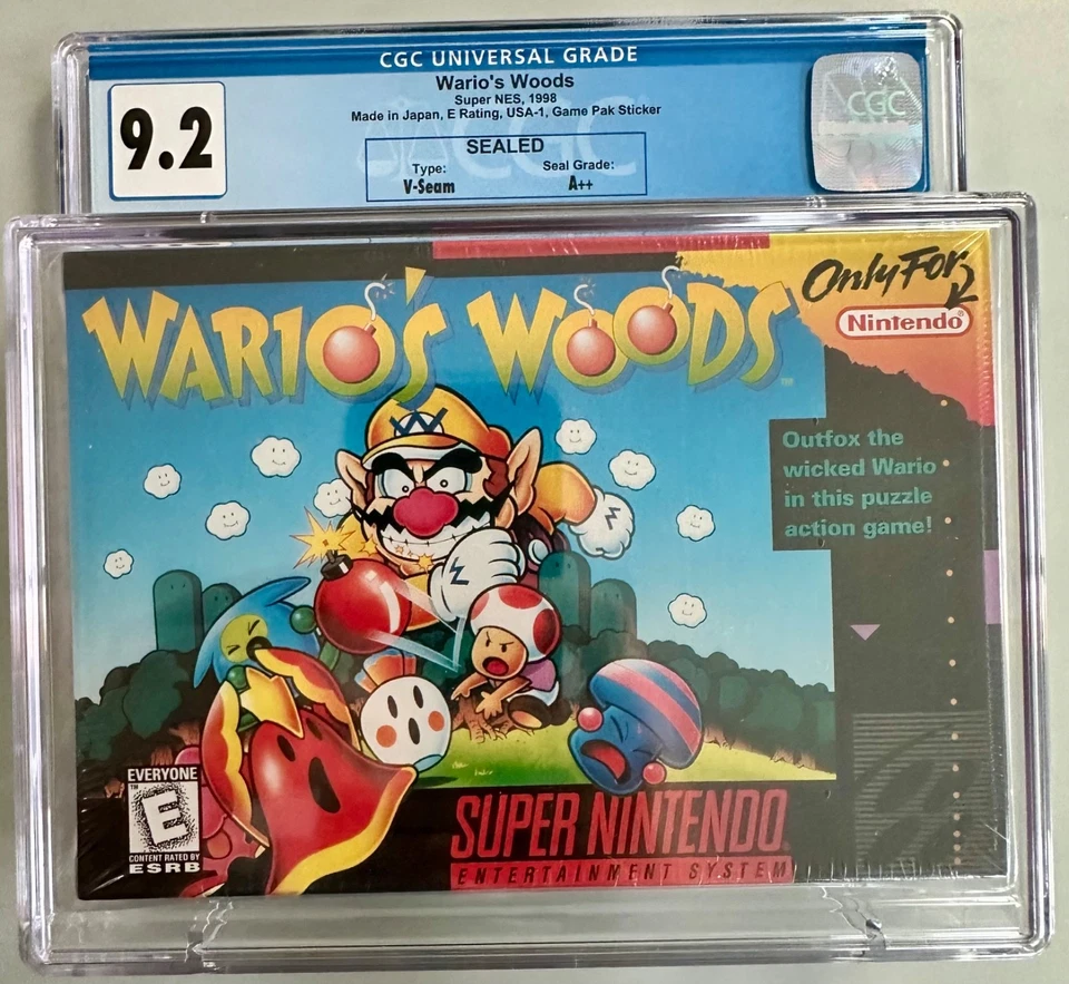 Wario's Woods Super Nintendo SNES CGC 9.2 A++ SEALED V-Seam 1998 - Image 1 of 4