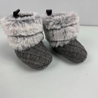 Stepping Stones Infant Baby Faux Fur Cable Knit Booties Shoes Size 3-6M Gray New - Imagem 1 de 4