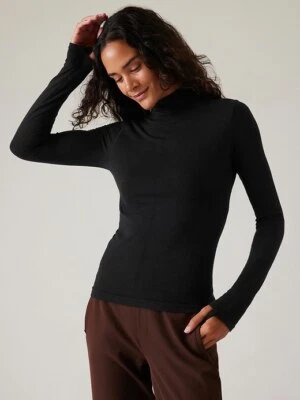 Athleta S Small Ascent Seamless Turtleneck Shirt Top Black NEW! #853964 - Image 1 of 4