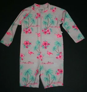 New Carter's 6 9m Girls 1 Piece Swimsuit Rash Guard Pink Flamingo Tropical - Picture 1 of 4