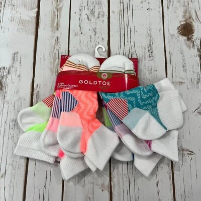 New Gold Toe Quarter Socks Girls Kids Sz L Cushion Athletic 6 Pack White Sports - Image 1 of 4