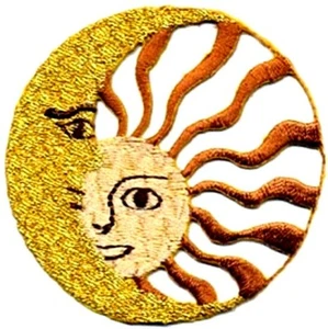 Embroidered Iron-On Applique Sun - Moon, 2+1/4 inch - Picture 1 of 1
