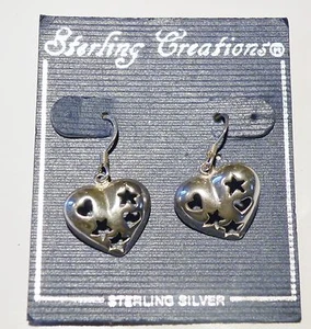 .925 Sterling Silber HERZEN und STERNE Ohrringe für Ohrlöcher - Bild 1 von 2